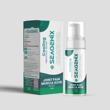 SeaGenix menthol cooling pain reliever for joint inflammation and muscle cramp and spasm relief box with bottle